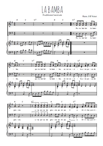 Téléchargez l'arrangement de la partition de La Bamba en PDF pour trois voix mixtes et piano