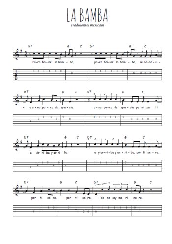 Téléchargez la tablature de la musique mexique-la-bamba en PDF