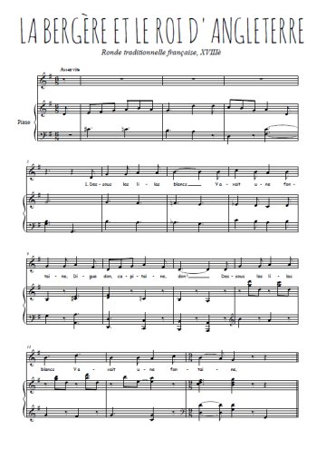 Téléchargez l'arrangement de la partition de la-bergere-et-le-roi-d-angleterre en PDF pour Chant et piano
