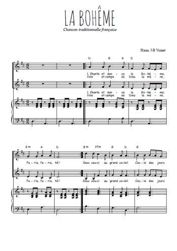 Téléchargez l'arrangement de la partition de La bohème en PDF pour deux voix égales et piano