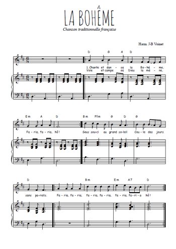 Téléchargez l'arrangement de la partition de chanson-traditionnelle-la-boheme en PDF pour Chant et piano