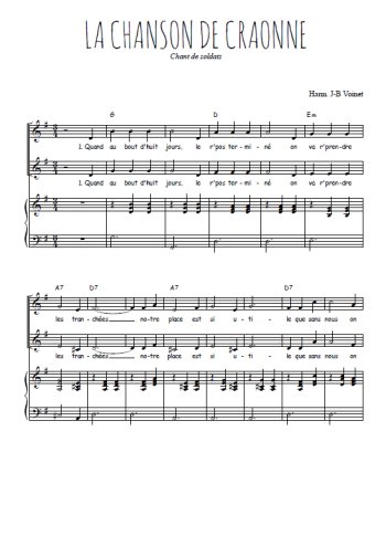 Téléchargez l'arrangement de la partition de La chanson de Craonne en PDF pour deux voix égales et piano