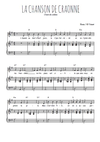 Téléchargez l'arrangement de la partition de guerre-14-18-la-chanson-de-craonne en PDF pour Chant et piano