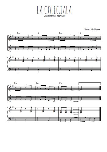 Téléchargez l'arrangement de la partition de La colegiala en PDF pour deux voix égales et piano