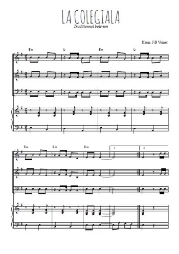 Téléchargez l'arrangement de la partition de La colegiala en PDF pour trois voix mixtes et piano