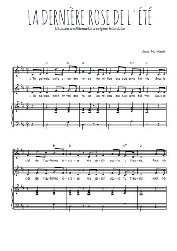 Téléchargez l'arrangement de la partition de La dernière rose de l'été en PDF pour deux voix égales et piano