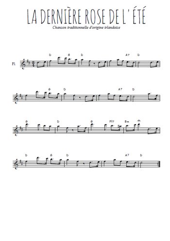 Téléchargez la partition de la musique La dernière rose de l'été en PDF, pour flûte traversière