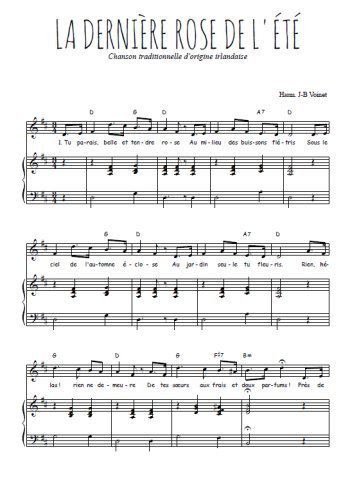 Téléchargez l'arrangement de la partition de la-derniere-rose-de-l-ete en PDF pour Chant et piano