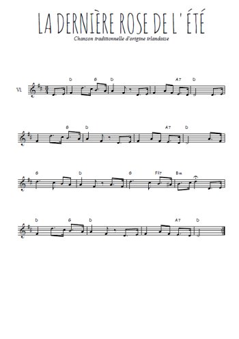 Téléchargez la partition de la musique La dernière rose de l'été en PDF, pour violon
