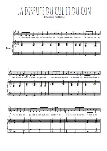 Téléchargez l'arrangement de la partition de chanson-paillarde-la-dispute-du-cul-et-du-con en PDF pour Chant et piano
