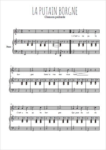 Téléchargez l'arrangement de la partition de chanson-paillarde-la-putain-borgne en PDF pour Chant et piano