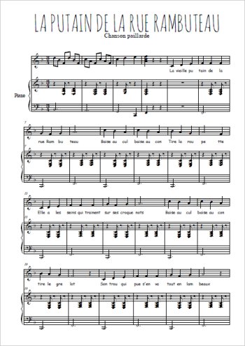Téléchargez l'arrangement de la partition de chanson-paillarde-la-putain-de-la-rue-rambuteau en PDF pour Chant et piano