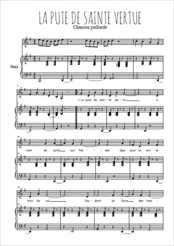 Téléchargez l'arrangement de la partition de chanson-paillarde-la-pute-de-sainte-vertu en PDF pour Chant et piano