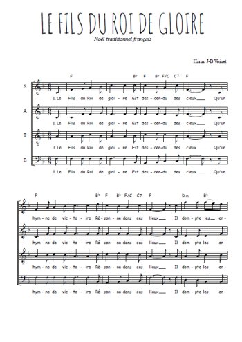 Téléchargez l'arrangement de la partition de Le Fils du Roi de gloire en PDF à quatre voix SATB