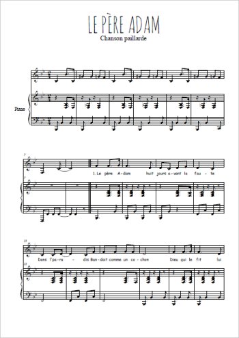 Téléchargez l'arrangement de la partition de chanson-paillarde-le-pere-adam en PDF pour Chant et piano