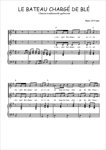 Téléchargez l'arrangement de la partition de Le bateau chargé de blé en PDF pour deux voix égales et piano
