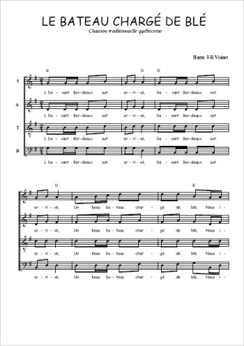 Téléchargez l'arrangement de la partition de Le bateau chargé de blé en PDF à quatre voix SATB