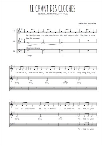 Téléchargez l'arrangement de la partition de Noël - Le chant des Cloches (Carol of the bells) en PDF à trois voix