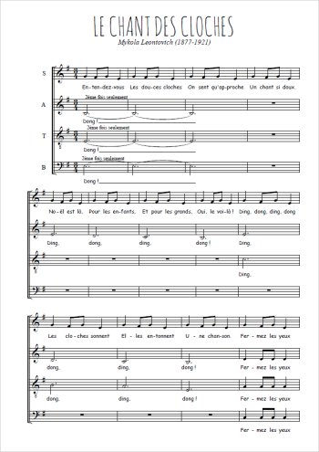 Téléchargez l'arrangement de la partition de Noël - Le chant des Cloches (Carol of the bells) en PDF à quatre voix SATB