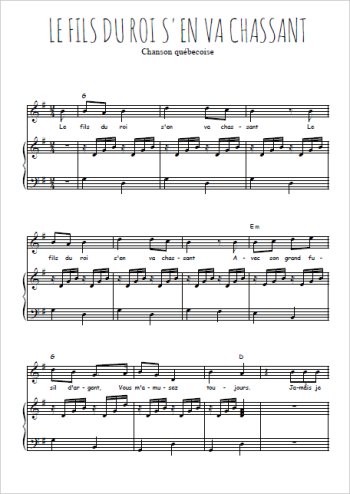 Téléchargez l'arrangement de la partition de quebec-le-fils-du-roi-s-en-va-chassant en PDF pour Chant et piano