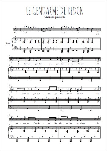 Téléchargez l'arrangement de la partition de chanson-paillarde-le-gendarme-de-redon en PDF pour Chant et piano