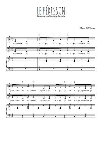 Téléchargez l'arrangement de la partition de Le hérisson en PDF pour deux voix égales et piano