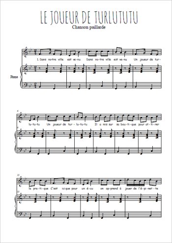 Téléchargez l'arrangement de la partition de chanson-paillarde-le-joueur-de-turlututu en PDF pour Chant et piano