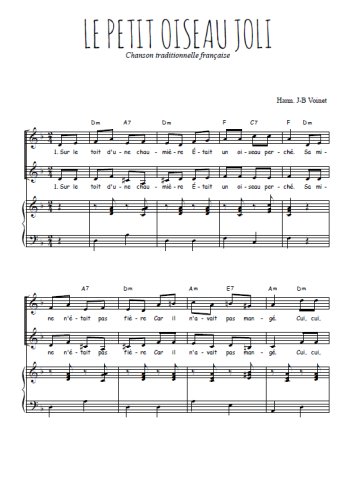 Téléchargez l'arrangement de la partition de Le petit oiseau joli en PDF pour deux voix égales et piano