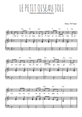 Téléchargez l'arrangement de la partition de le-petit-oiseau-joli en PDF pour Chant et piano