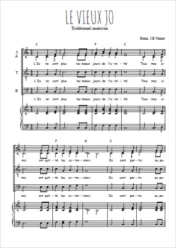 Téléchargez l'arrangement de la partition de Le vieux Jo en PDF pour 4 voix mixtes et piano