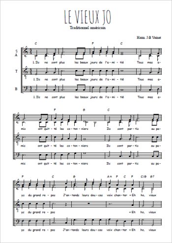 Téléchargez l'arrangement de la partition de Le vieux Jo en PDF à quatre voix SATB