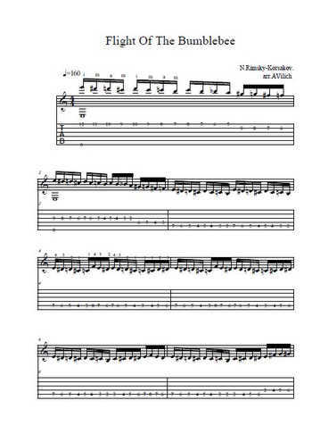 Le vol du bourdon pour guitare Partition gratuite