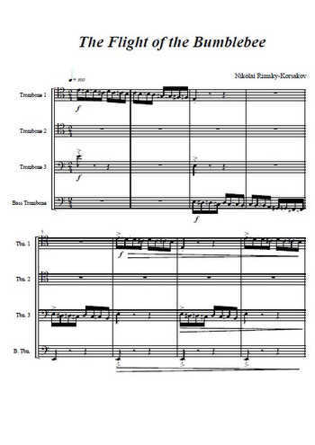 Le vol du bourdon pour quatuor de trombones Partition gratuite
