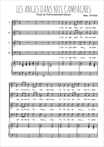 Téléchargez l'arrangement de la partition de Les anges dans nos campagnes en PDF pour 4 voix mixtes et piano