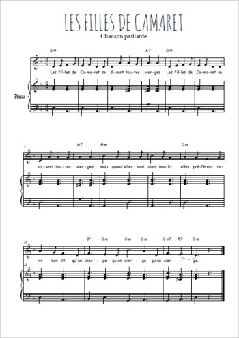 Téléchargez l'arrangement de la partition de chanson-paillarde-les-filles-de-camaret en PDF pour Chant et piano
