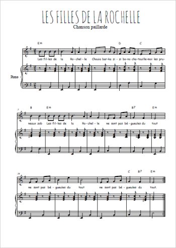 Téléchargez l'arrangement de la partition de chanson-paillarde-les-filles-de-la-rochelle en PDF pour Chant et piano