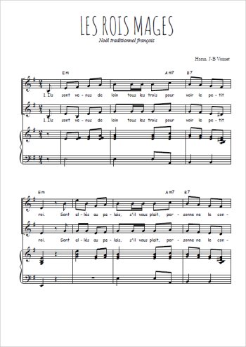 Téléchargez l'arrangement de la partition de Les rois Mages en PDF pour deux voix égales et piano