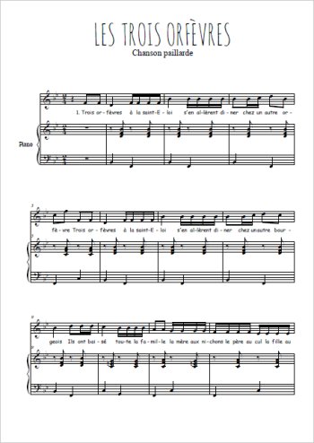 Téléchargez l'arrangement de la partition de chanson-paillarde-les-trois-orfevres en PDF pour Chant et piano