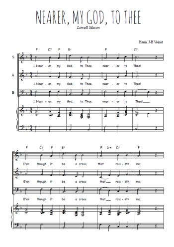 Téléchargez l'arrangement de la partition de Nearer my god to thee en PDF pour trois voix mixtes et piano