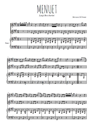 Téléchargez l'arrangement de la partition de Menuet en PDF pour deux voix égales et piano
