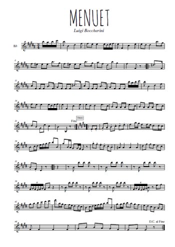 Téléchargez l'arrangement de la partition en Sib de la musique Menuet en PDF