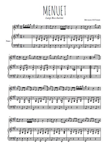 Téléchargez l'arrangement de la partition de luigi-boccherini-menuet en PDF pour Mélodie et piano