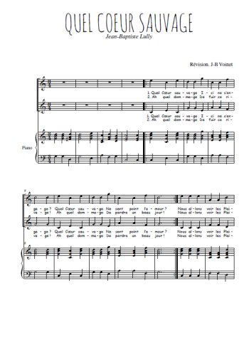 Téléchargez l'arrangement de la partition de Quel coeur sauvage en PDF pour deux voix égales et piano