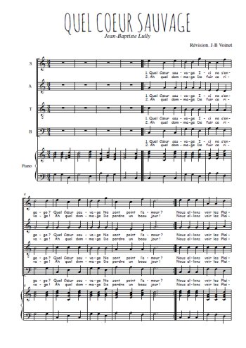 Téléchargez l'arrangement de la partition de Quel coeur sauvage en PDF pour 4 voix mixtes et piano
