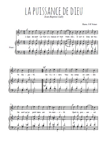 Téléchargez l'arrangement de la partition de jean-baptiste-lully-la-puissance-de-dieu en PDF pour Chant et piano