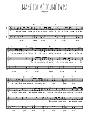 Téléchargez l'arrangement de la partition de Maké toumé toumé pa pa en PDF à quatre voix SATB