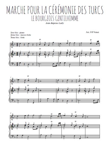 Téléchargez l'arrangement de la partition de lully-marche-pour-la-ceremonie-des-turcs en PDF pour Mélodie et piano
