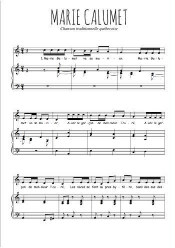 Téléchargez l'arrangement de la partition de Traditionnel-Marie-Calumet en PDF pour Chant et piano