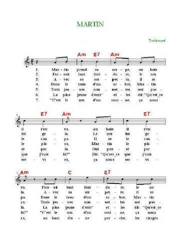 Martin prend sa serpe Partition gratuite
