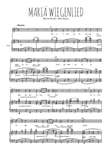 Téléchargez l'arrangement de la partition de max-reger-maria-wiegenlied en PDF pour Chant et piano